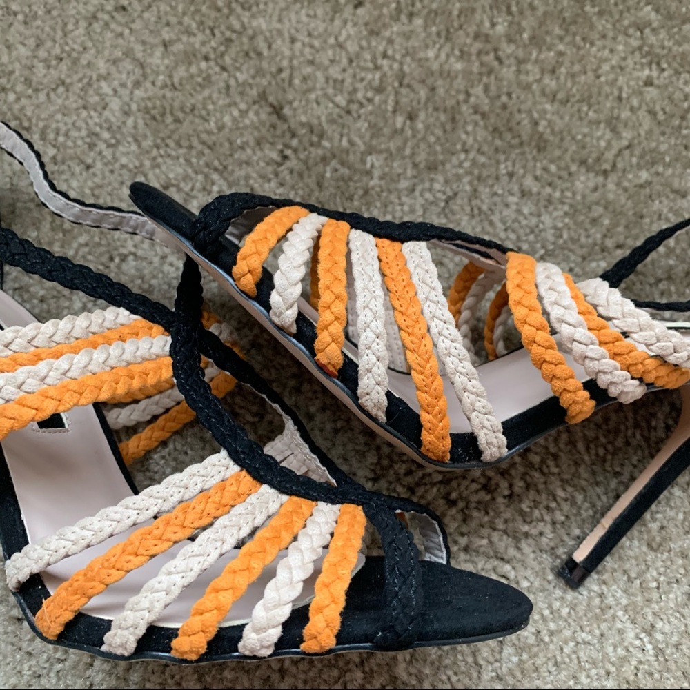 NEW Zara Orange Black Braided Heeled Sandals Size 10 - Picture 9 of 9